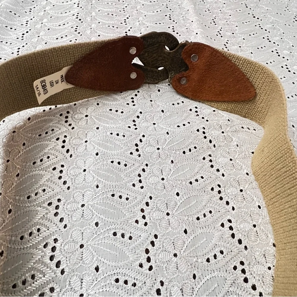 Omega Made in the USA utility belt with brass, leather, and arrowhead closure